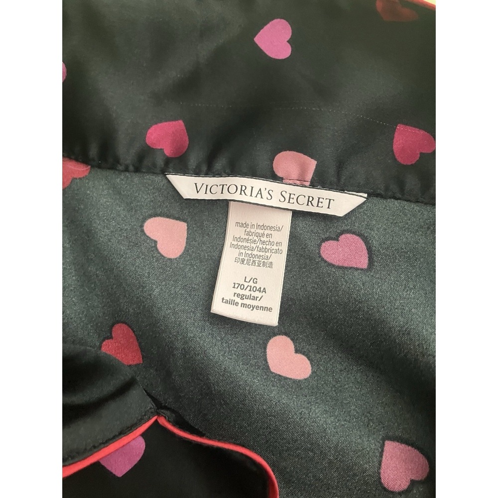 Victoria Secret Heart Print Pajama Satin Top Black Pink Red Lounge Sleepwear Lg - Picture 4 of 7